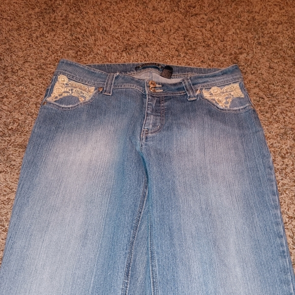 Vanilla Jeans Size 13 Bling Rhinestones and Lace Blue Denim Flare - Picture 2 of 9